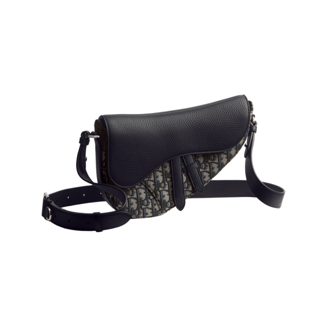 1ADPO413YEM-H27E Dior Saddle Bag Grained Taurillon Leather & Dior Oblique Jacquard Black Beige Black
