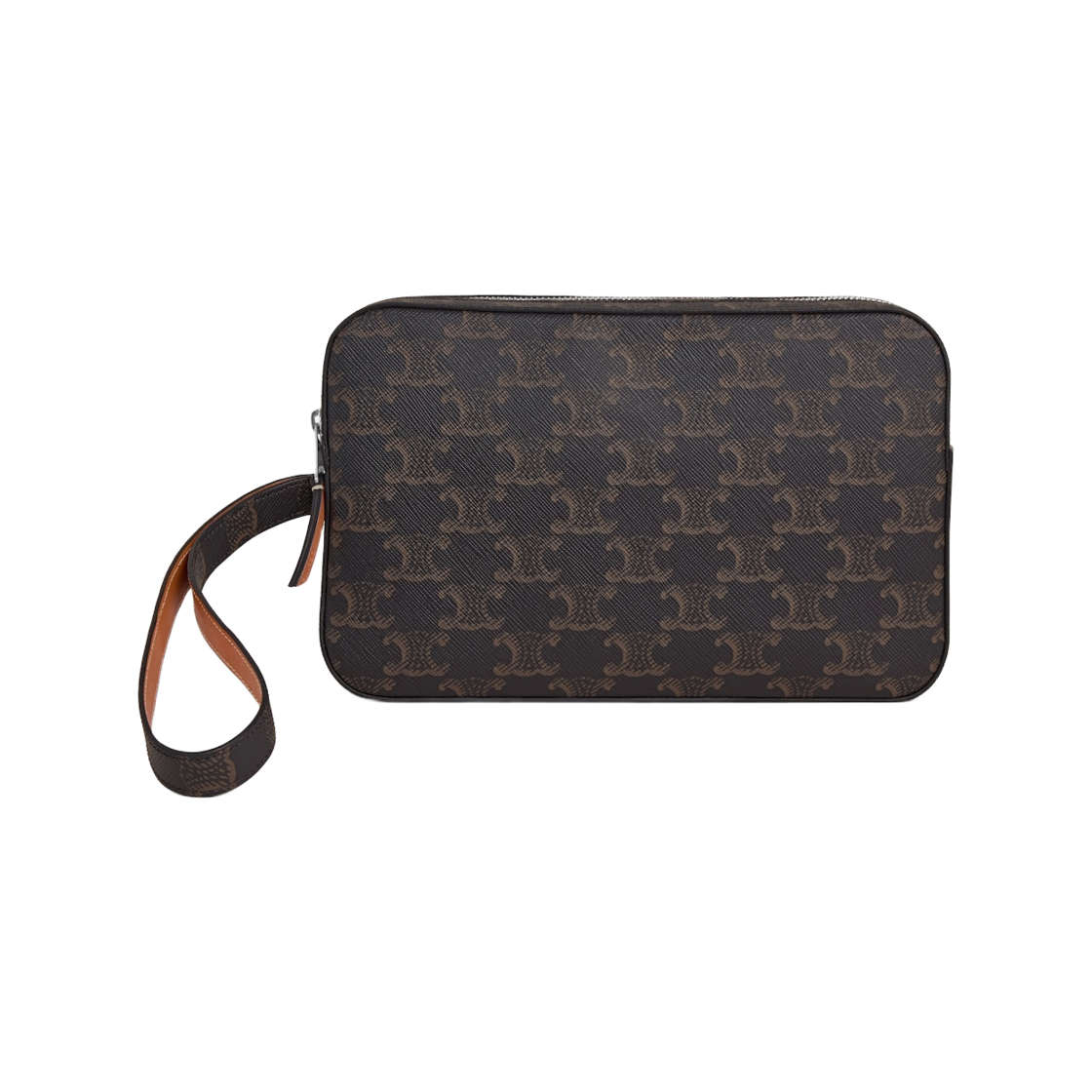 L105B3M63-04LI Celine Pouch With Strap in Triomphe Canvas and Calfskin Tan