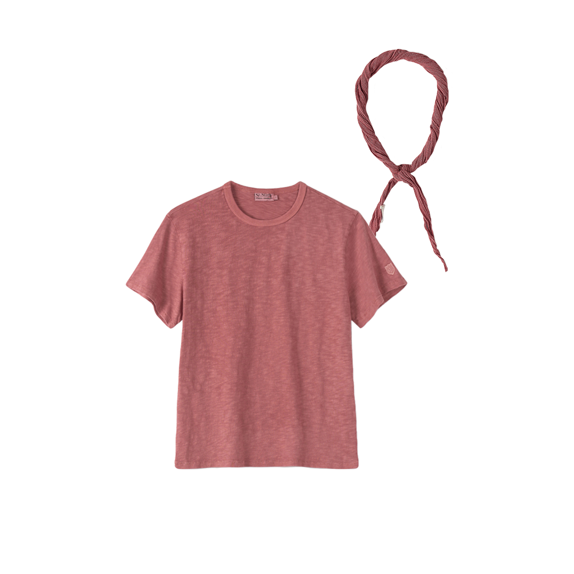 [세트] (W) 선데이세레머니 내추럴 다이드 베이직 슬럽 티 딥 핑크 + 네커치프([Set] (W) SUNDAY CEREMONY  Natural Dyed Tee - Deep Pink + Neckerchief)