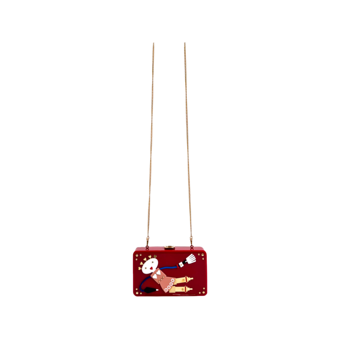 프라다 큐피트 트릭 아크릴 로봇 체인 박스 트렁크 크로스 숄더백 레드(Prada Cupid Trick Acrylic Robot Chain Box Trunk Crossbody Bag Red)