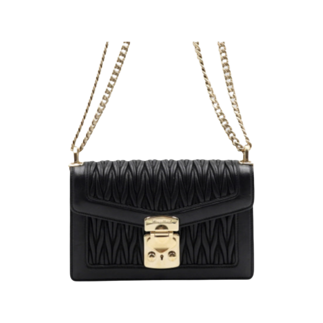 미우미우 5BD083블랙 컨피덴셜 마트라쎄 금장체인 숄더백 겸 크로스백 aa52743(Miu Miu Black Confidential Matelassé Shoulder and Crossbody Bag with Gold Chain) - 1