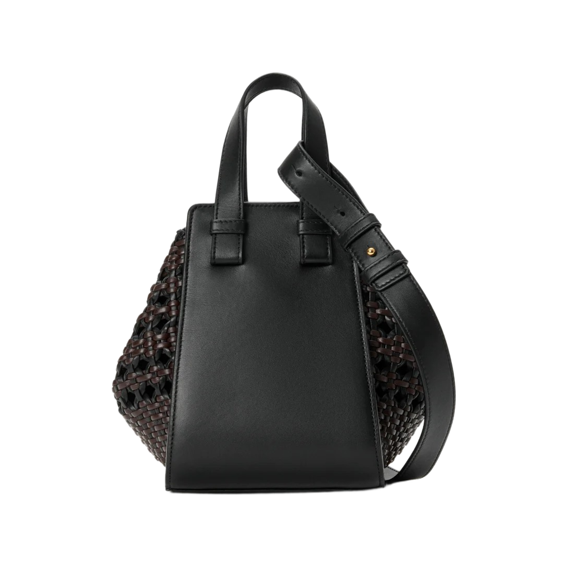 로에베 스무스 카프스킨 우븐 나파 카프스킨 컴팩트 해먹백 블랙 브라운(Loewe Compact Hammock Bag in Smooth Calfskin and Woven Nappa Calfskin Black Brown) - 2