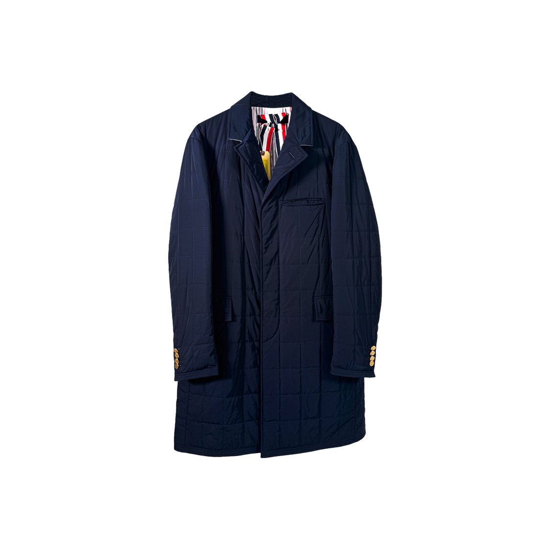 톰브라운 남성 백삼선 체스터필드 다운 패딩 코트 자켓 네이비(Thom Browne Men Navy Three-Stripe Chesterfield Down Coat)