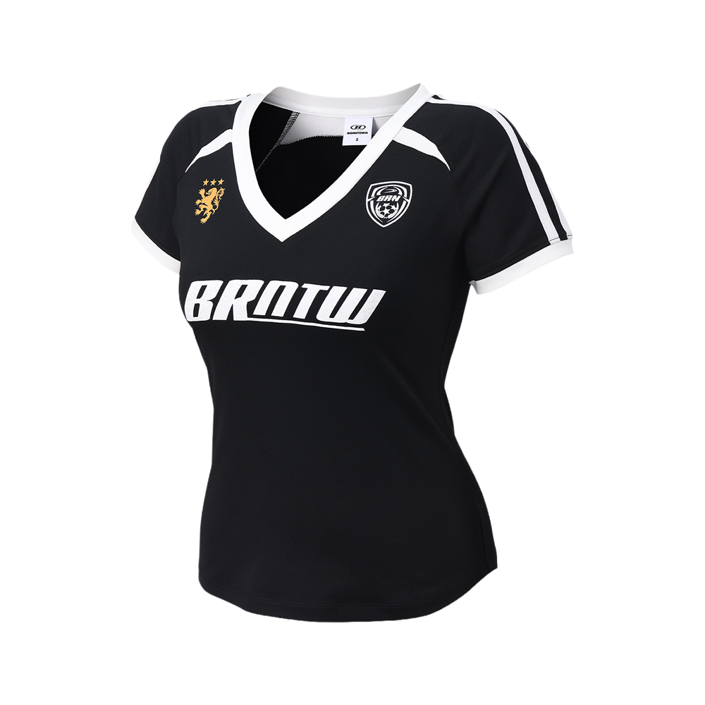 BH2WST228BK BORN TO WIN W V-Neck Football Track T-Shirts Black
