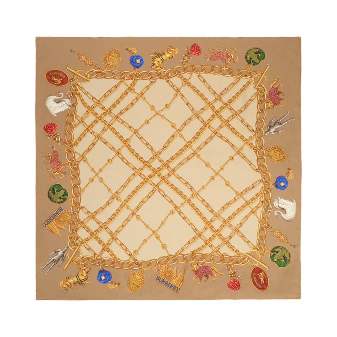 8126912 Burberry Check Charm Silk Scarf Finch Beige