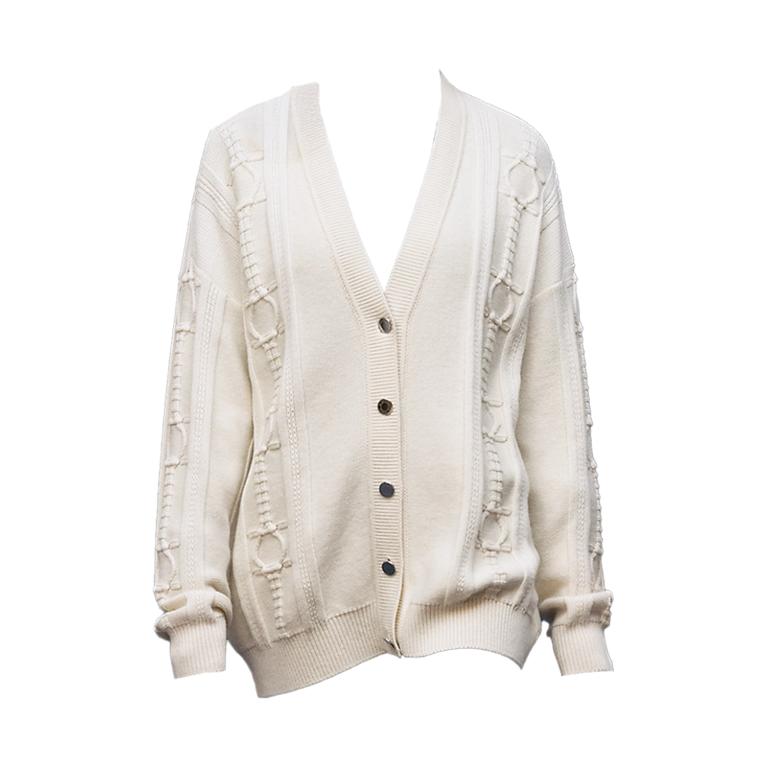 H6H2736D3A3 (W) Hermes Button Cardigan Blanc Naturel