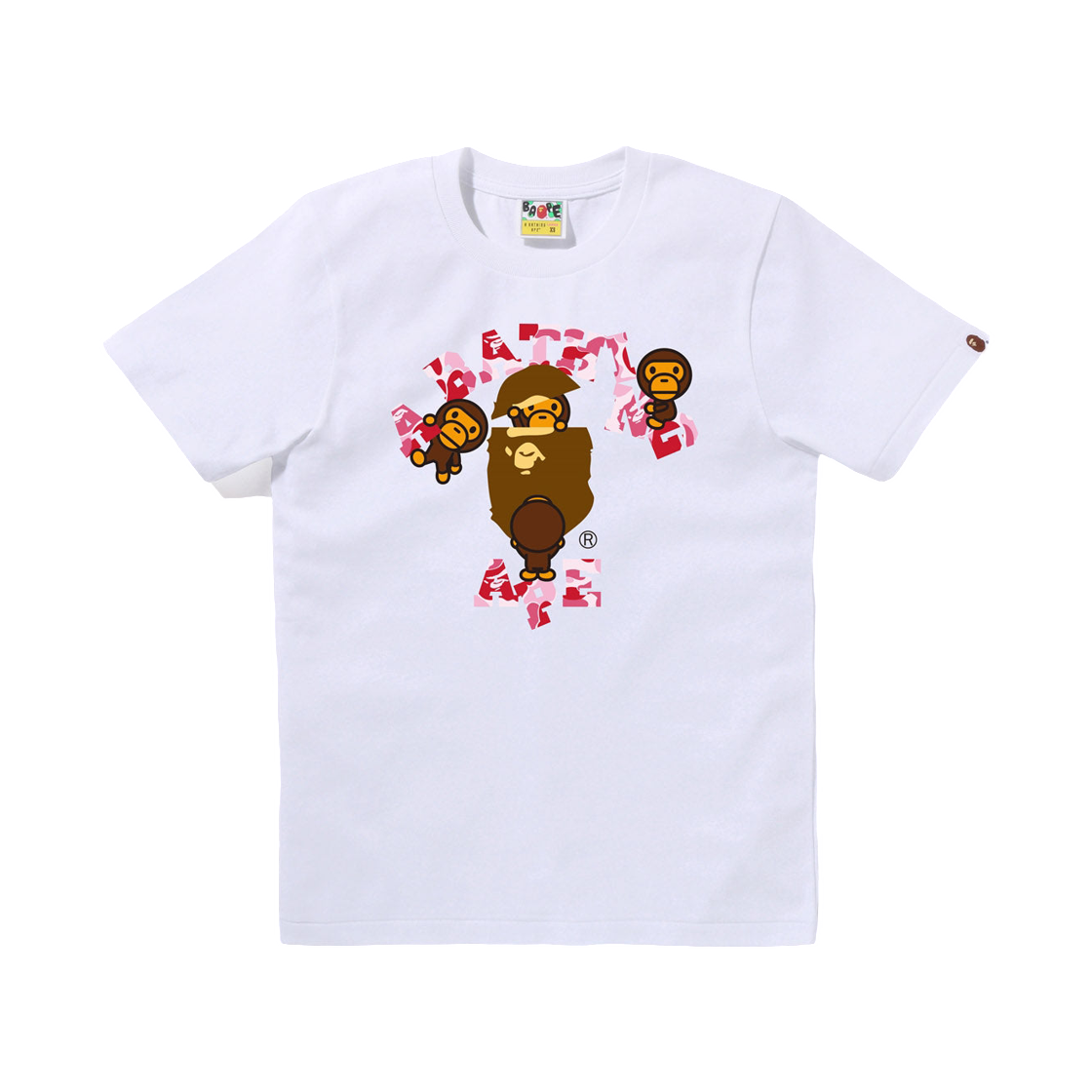 (W) 베이프 ABC 카모 컬리지 마일로 티셔츠 화이트 핑크((W) BAPE ABC Camo College Milo T-Shirt White Pink) - 1