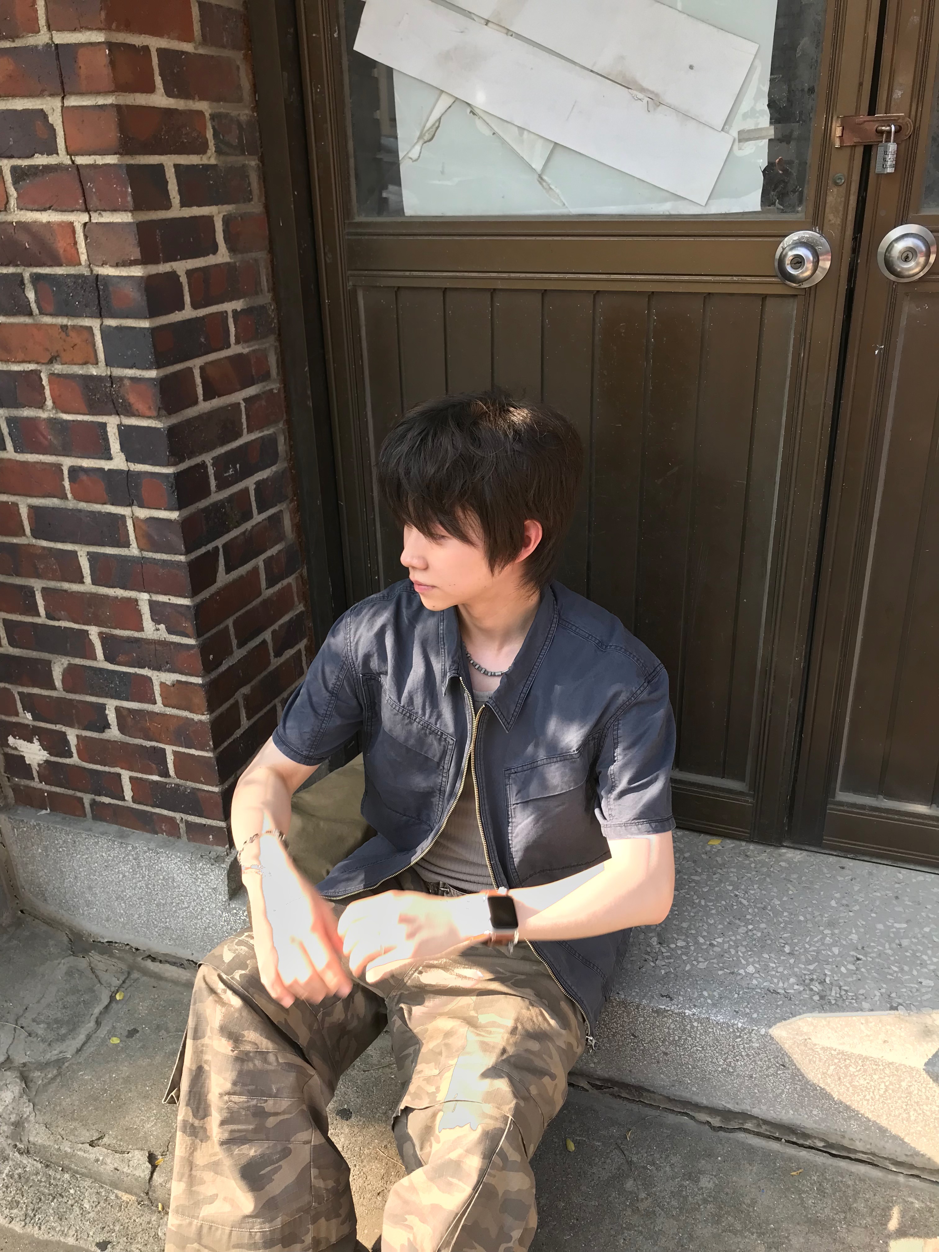 CHOWOO Vintage Washed Flap Pockets Work Shacket  Washed Charcoal 착용 스타일 - 1