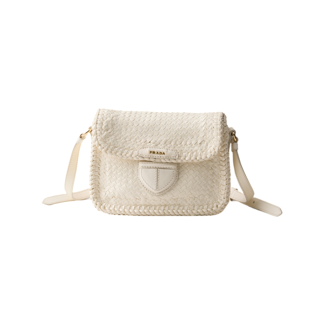 1BD781-2AII-F0009 Prada Woven Leather Mini Shoulder Bag White