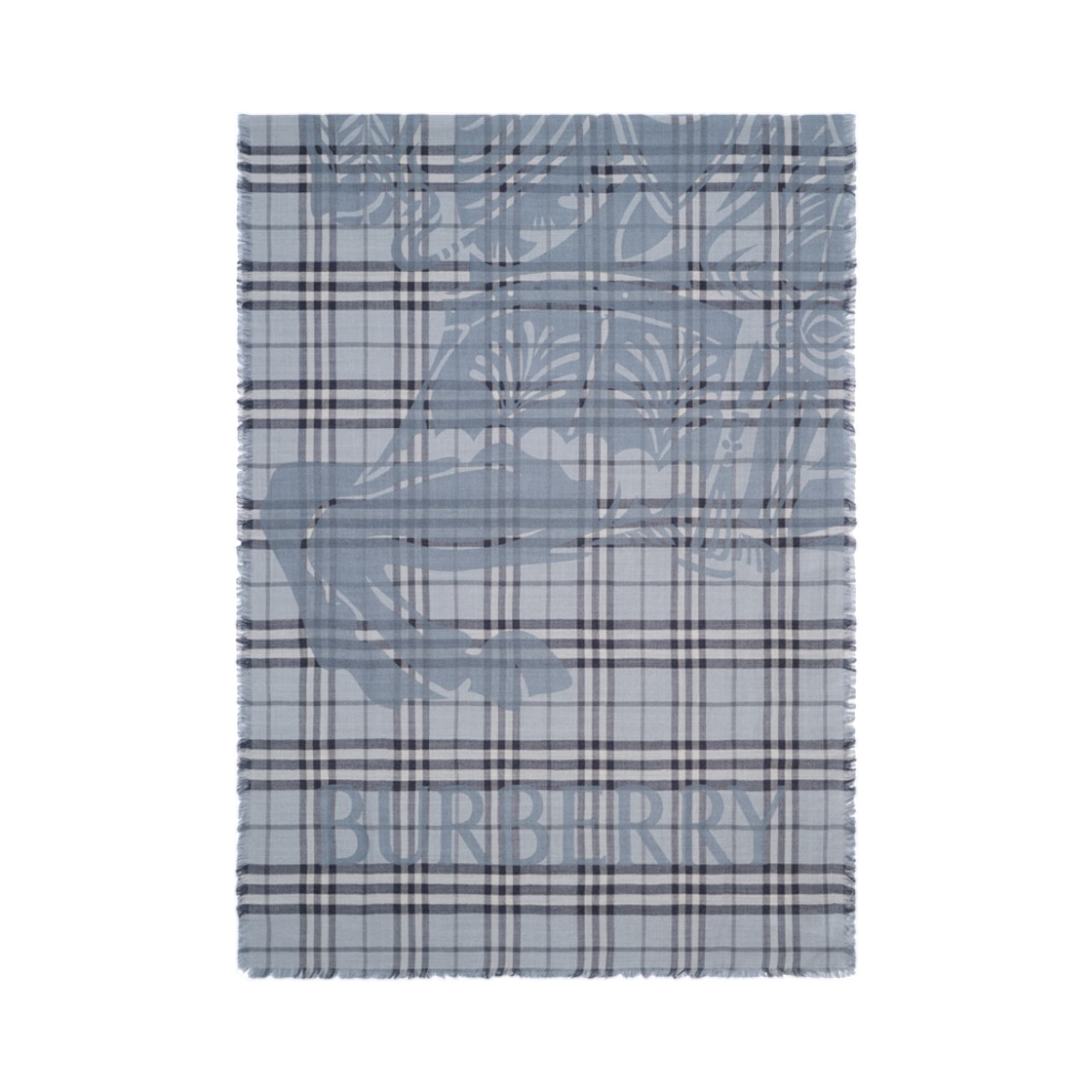 8127309 Burberry Wide Knight Check Wool Silk Scarf Bank Blue
