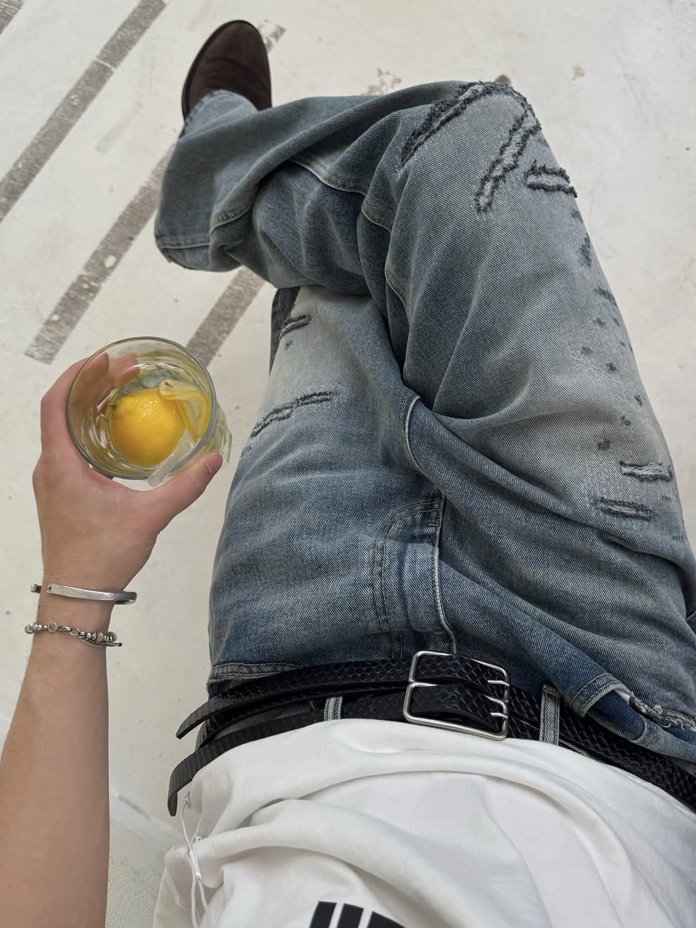 Epr. Layer Repaired Wide Leg Denim, Epr. Layer Smokers T-shirt 착용 스타일 - 4