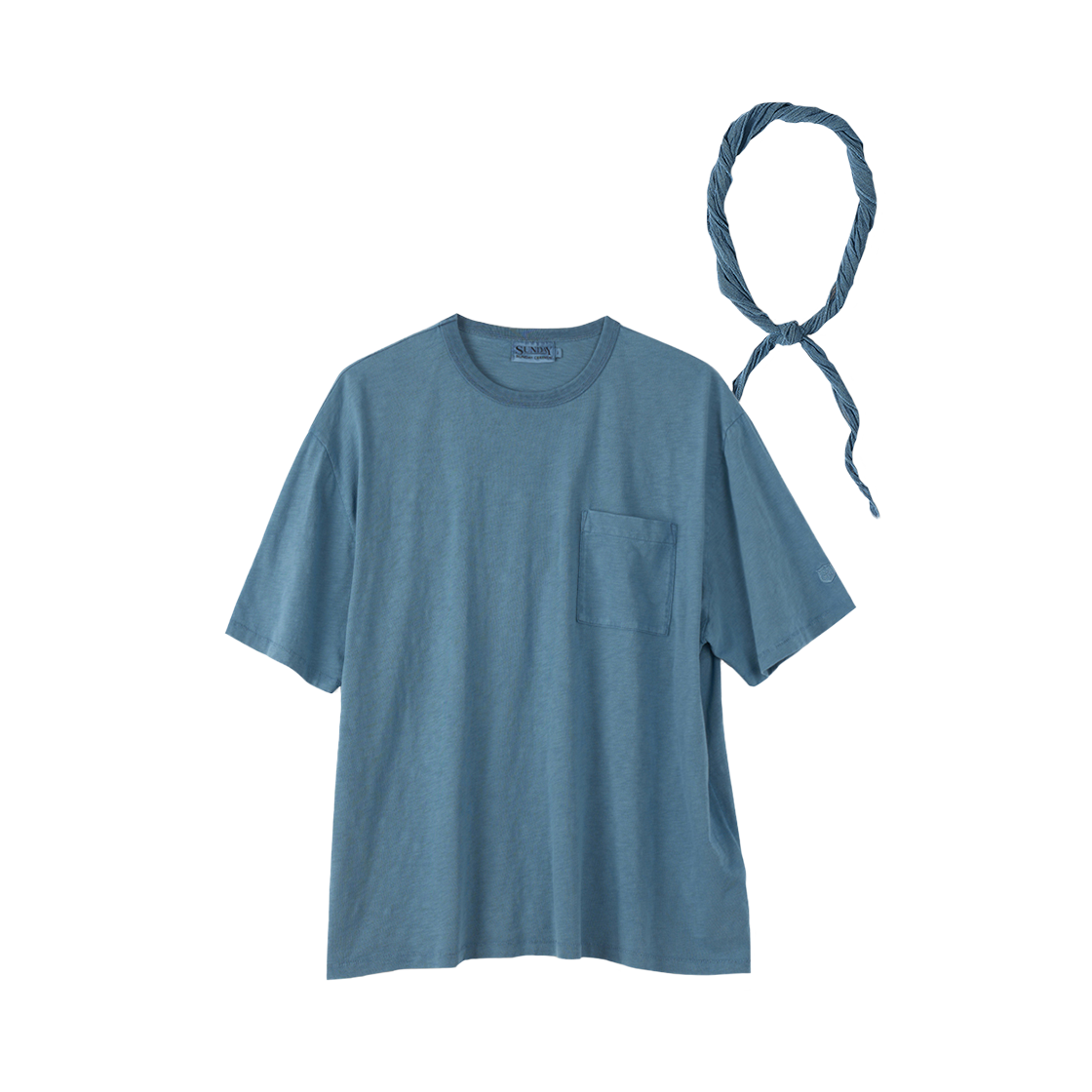 [세트] (M) 선데이세레머니 내추럴 다이드 베이직 슬럽 티 딥 인디고 + 네커치프([Set] (M) SUNDAY CEREMONY  Natural Dyed Tee  - Deep Indigo + Neckerchief)