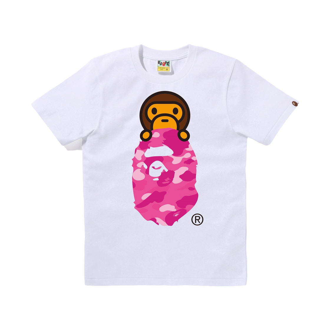 (W) 베이프 컬러 카모 마일로 온 에이프 헤드 티셔츠 화이트 핑크((W) BAPE Color Camo Milo On Ape Head T-Shirt White Pink) - 1