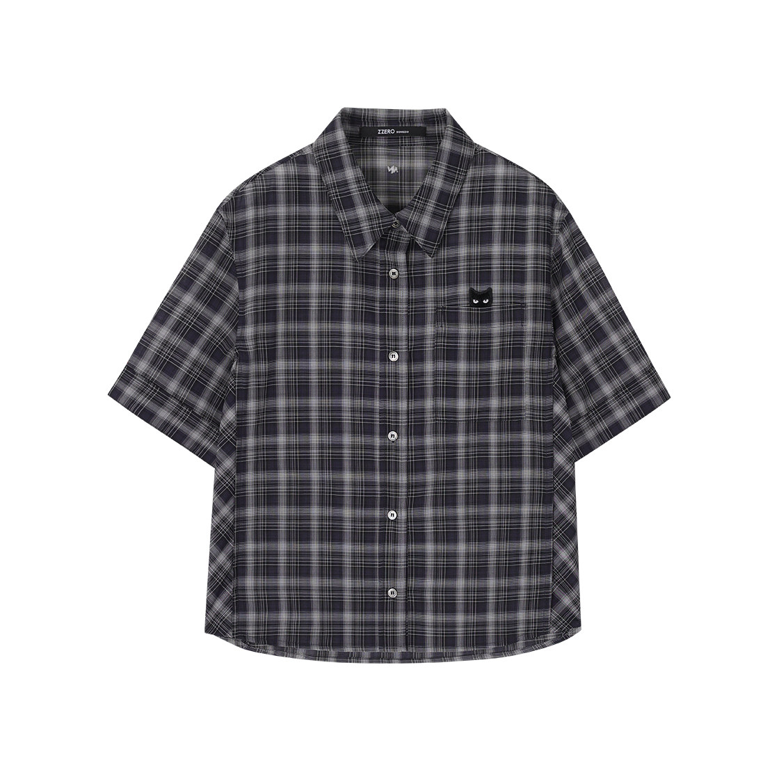 WI3SH852BK (W) SONGZIO ZZERO Panther Check Half Shirt Black