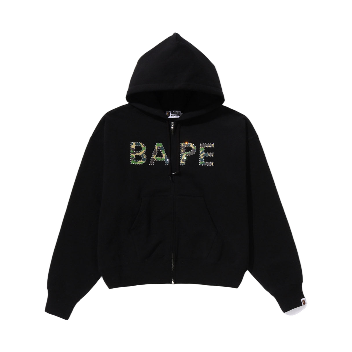 (W) 베이프 ABC 카모 크리스탈 로고 와이드 집 후드 블랙((W) BAPE ABC Camo Crystal Logo Wide Zip Hoodie Black) - 1