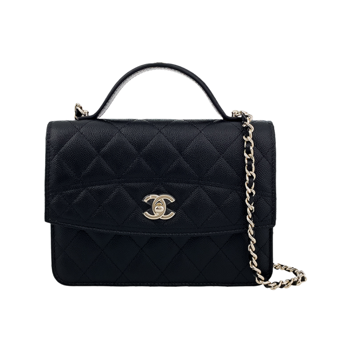 ITFO3LC24QQF Chanel 25C Top Handle Mini Backpack in Black with Champagne Gold Caviar
