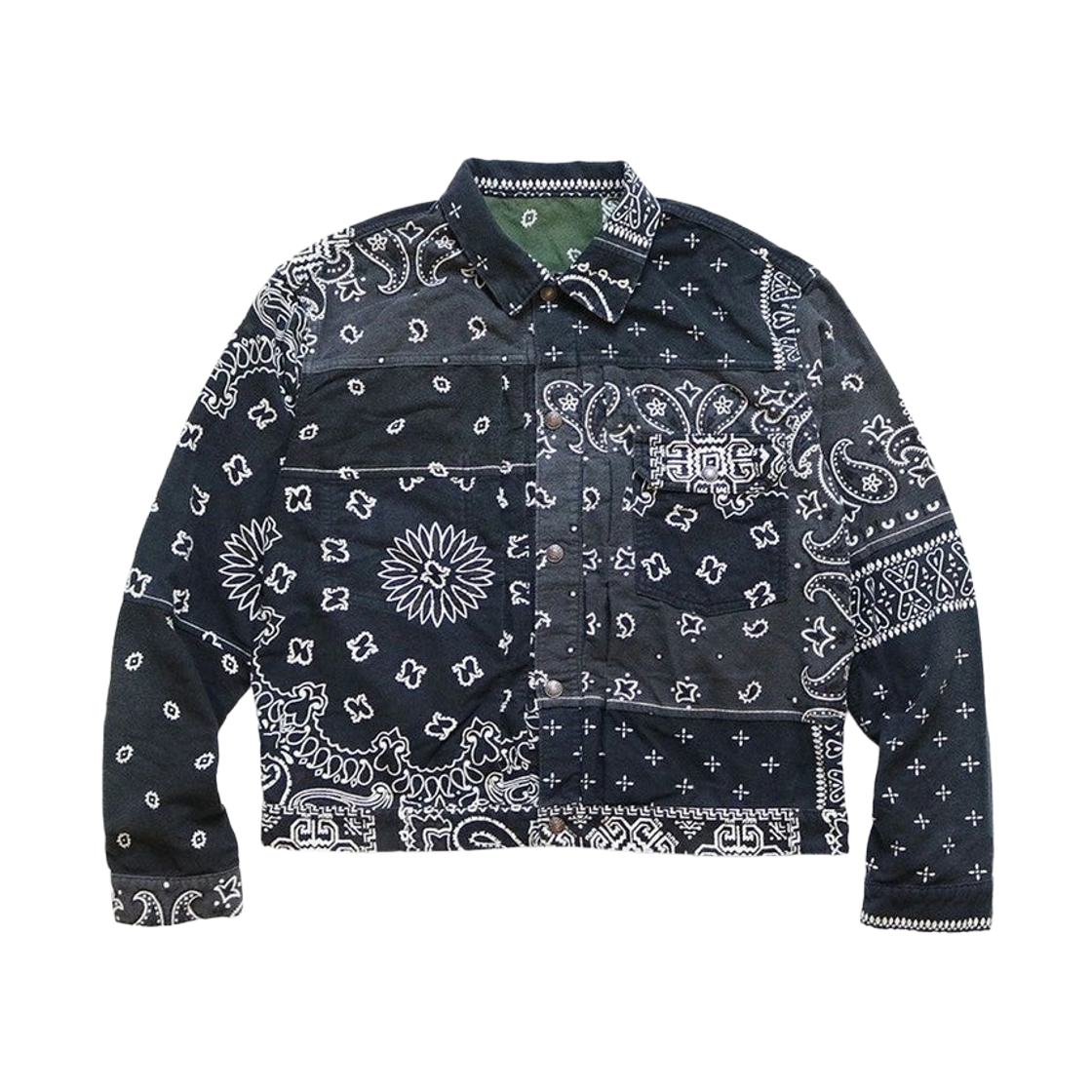 K2009LJ001 / EK-1117 / EK-1117LJ Kapital Flannel Reversible Bandana Print 1st Jacket Black Khaki