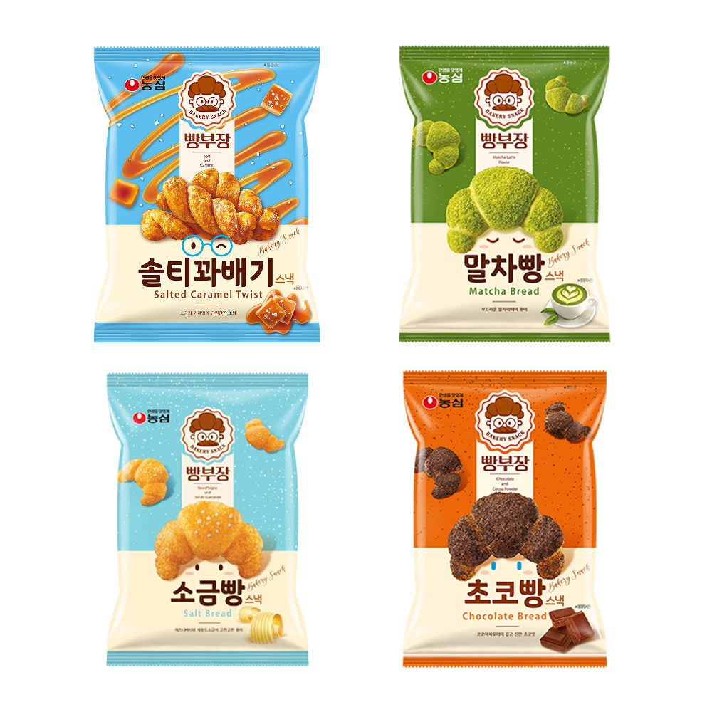 농심 빵부장 4종 8봉 + 농심 포테토칩 오리지널 2봉(Nongshim Bbang Bujang 4 Flavors (8 Bags) + Potato Chips Original (2 Bags))