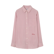 (W) Burberry Relaxed Fit Striped Silk Shirt Chalk White Rhubarb Pink