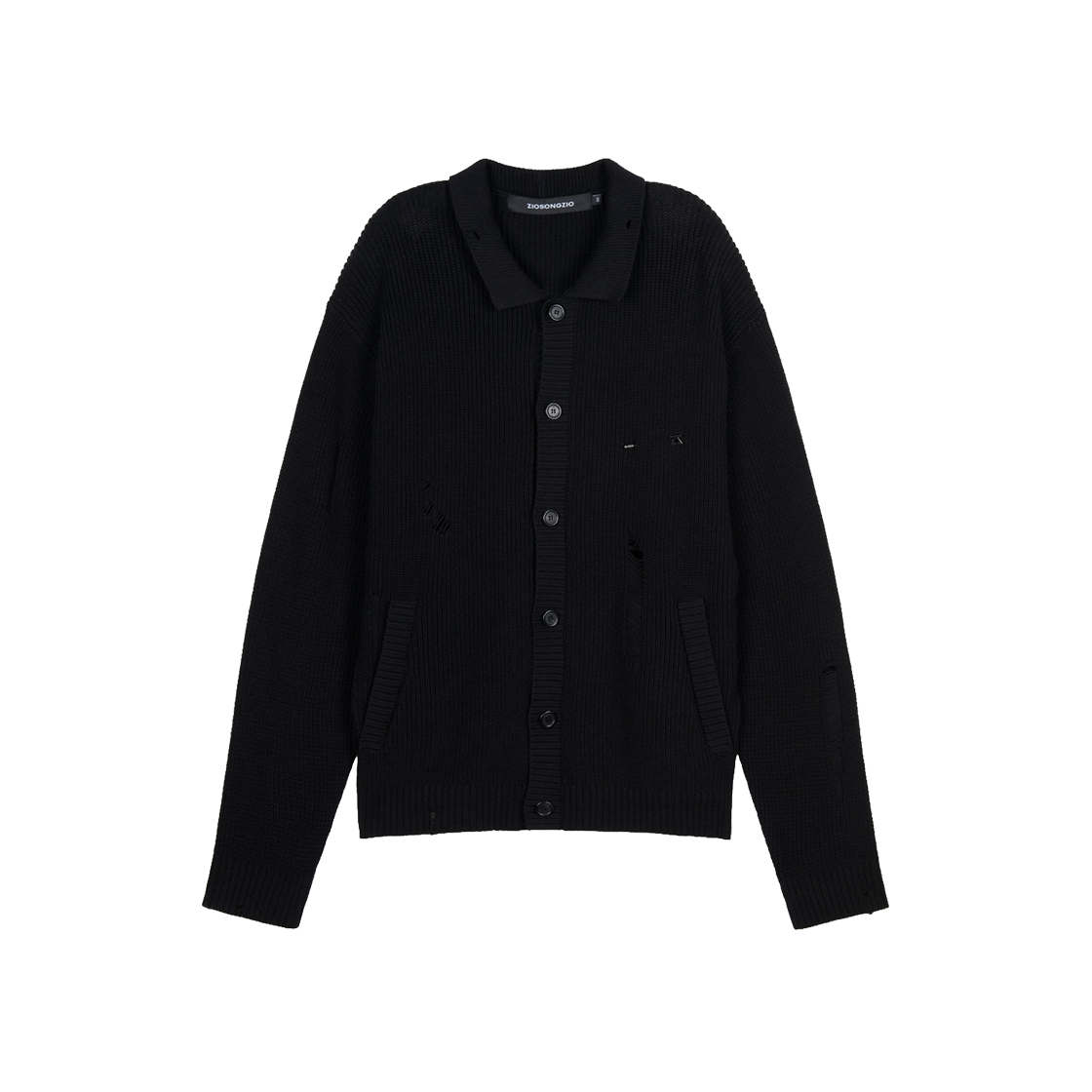 ZI2KT210BK ZIOSONGZIO Destroyed Collared Cardigan Black