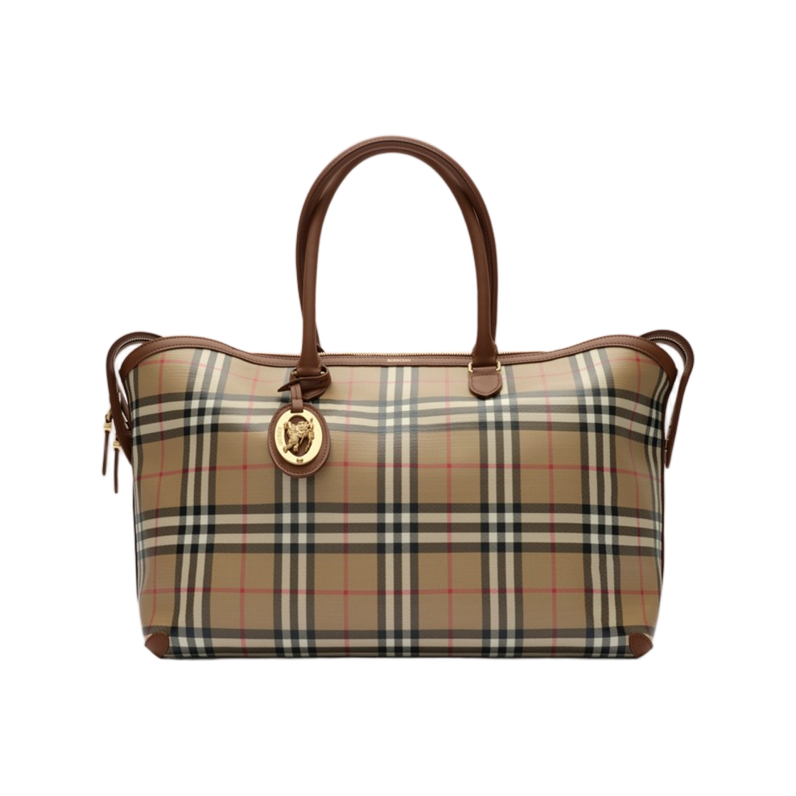 8129035 Burberry Medium Check Zip Tote Archive Beige