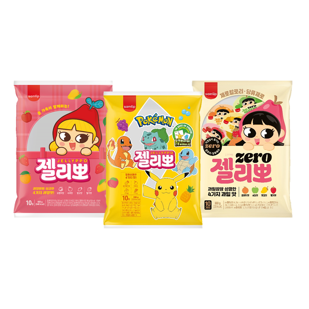 삼립 젤리뽀 3종 3봉 (30입, 포켓몬/ZERO/오리지널)(Samlip Jellyppo 3-Flavor 3-Pack Set (30 Cups, Pokémon/ZERO/Original))