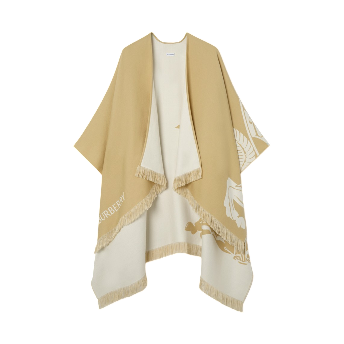 8126976 (W) Burberry Knight Wool Silk Cashmere Cape Sand Beige