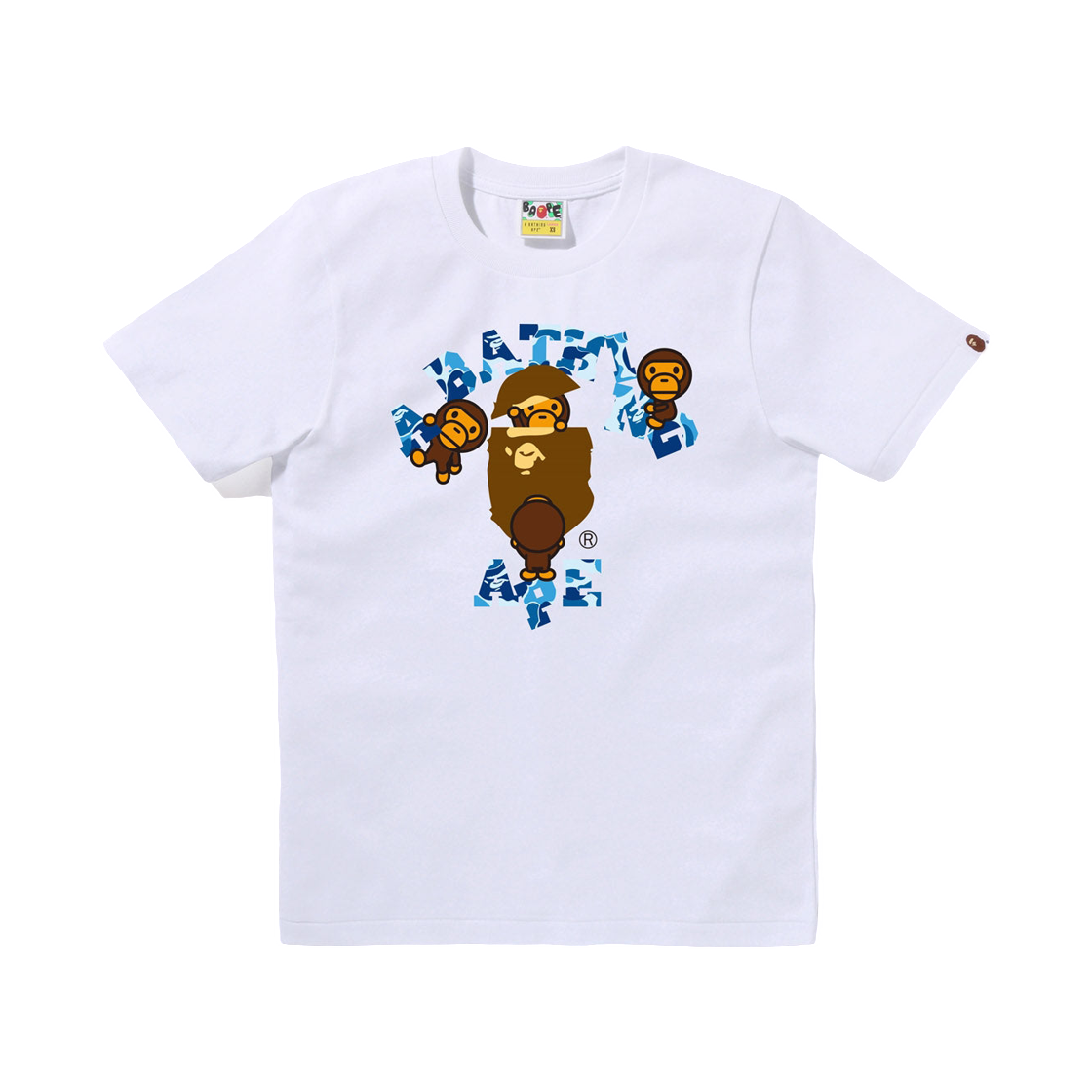 (W) 베이프 ABC 카모 컬리지 마일로 티셔츠 화이트 블루((W) BAPE ABC Camo College Milo T-Shirt White Blue) - 1