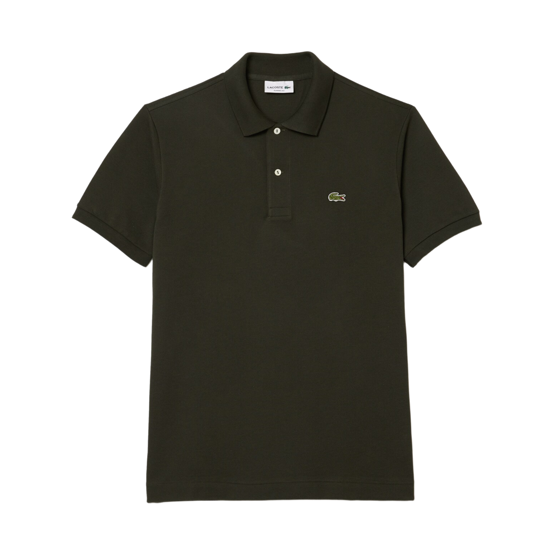 라코스테 클래식 핏 L.12.12 오리지널 폴로 셔츠 다크 카키 그린(Lacoste Classic Fit L.12.12 Original Polo Shirt Dark Khaki Green) - 1