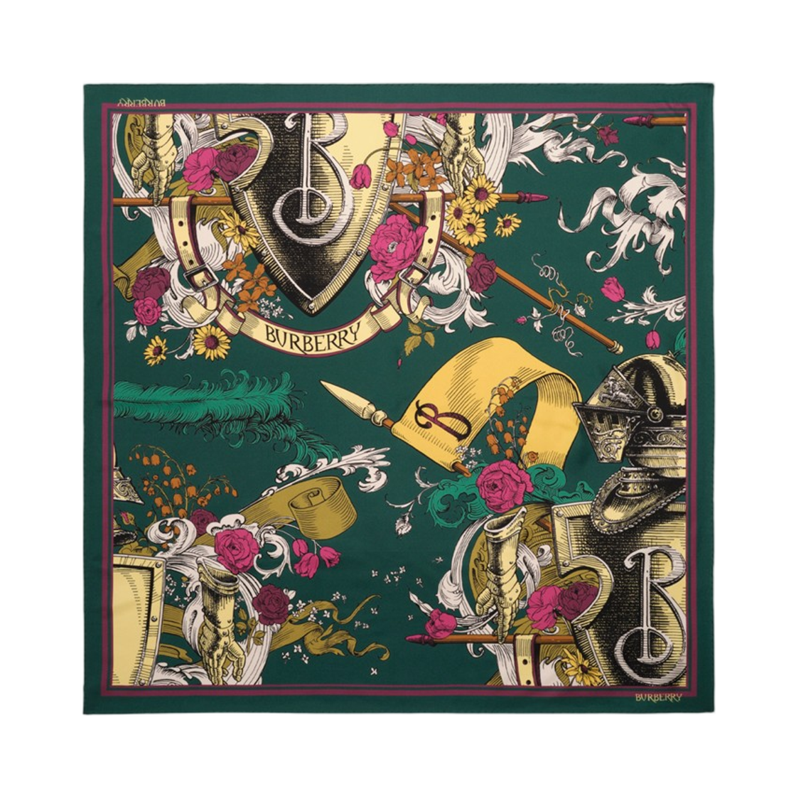 8128270 Burberry Etched Knight Silk Scarf Emerald Green