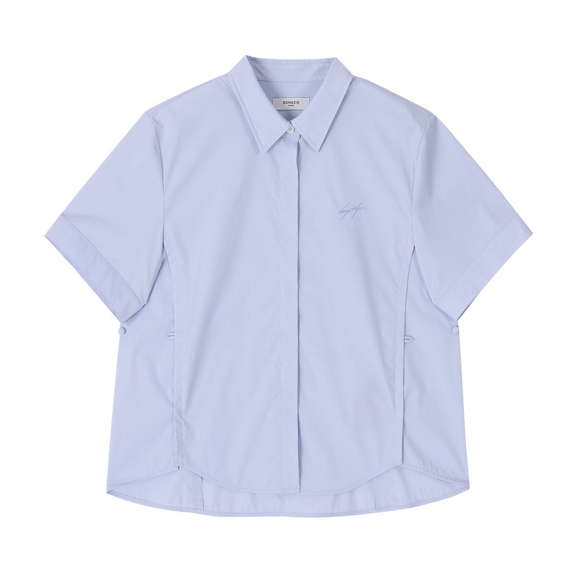 WI3SH300LB (W) SONGZIO Floral Embroidered Half Shirt Light Blue