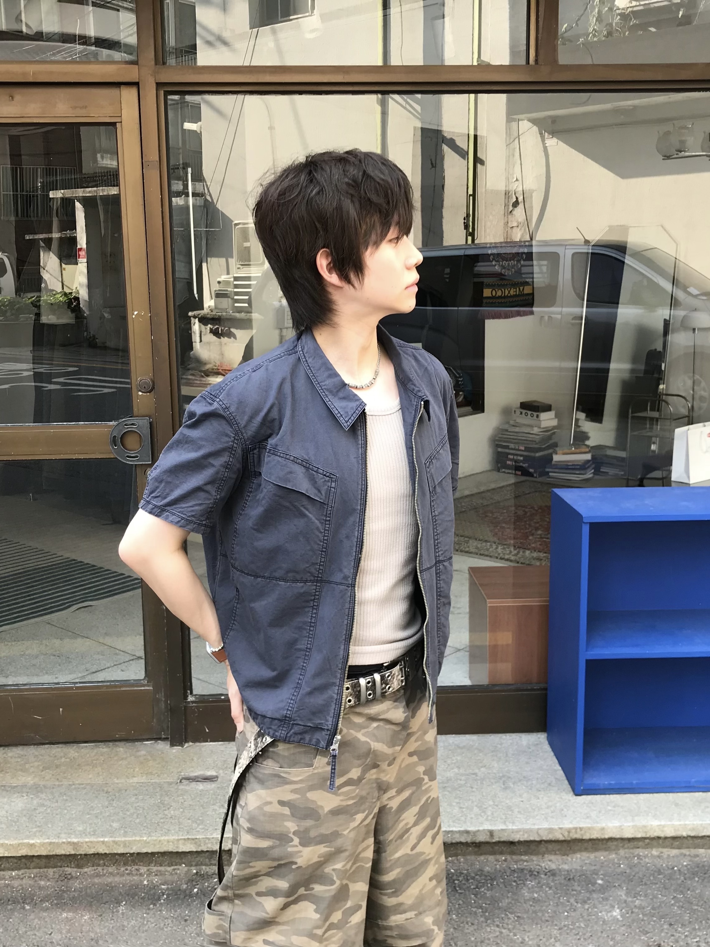 CHOWOO Vintage Washed Flap Pockets Work Shacket  Washed Charcoal 착용 스타일 - 3