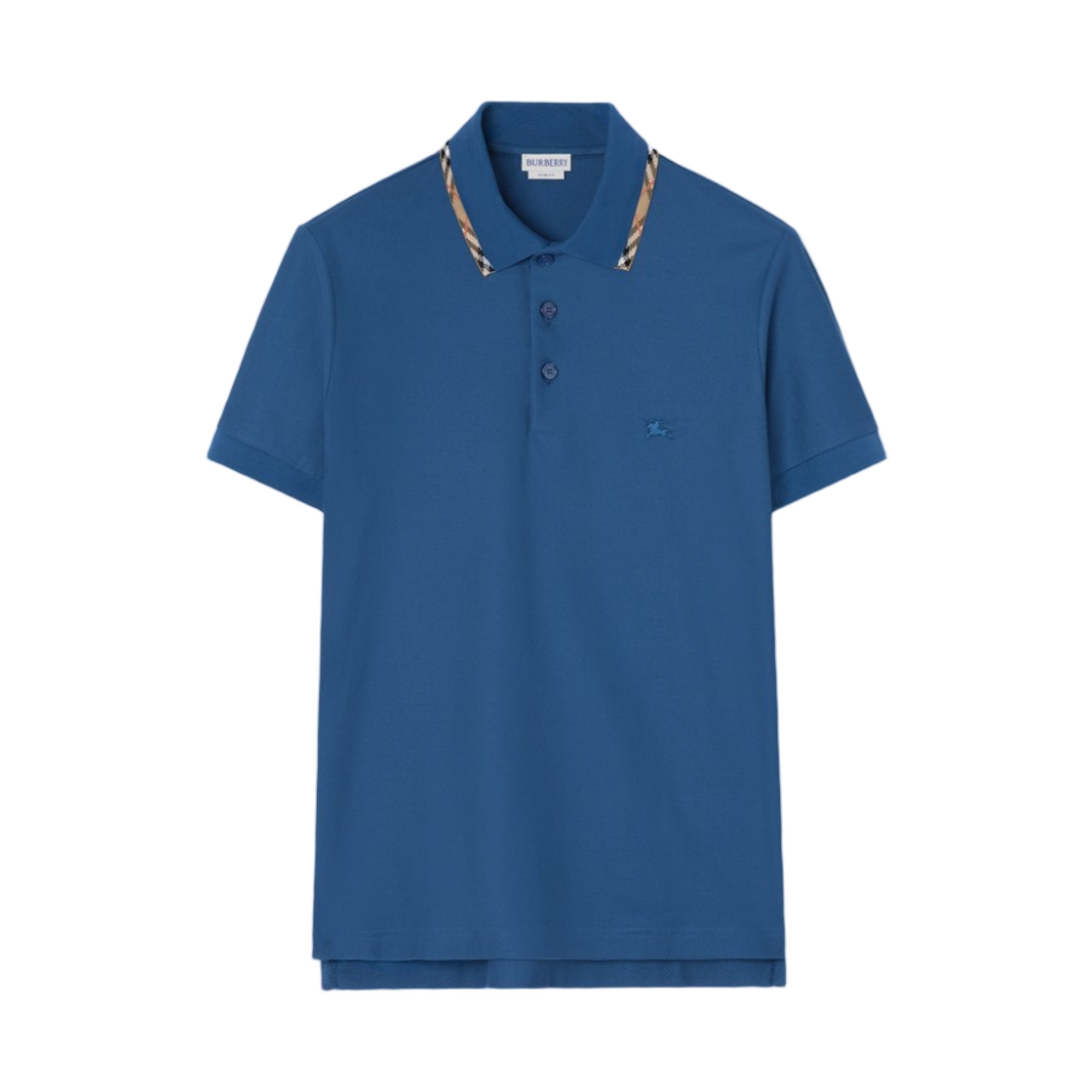 8127685 Burberry Check Trim Cotton Polo Shirt Officers Blue