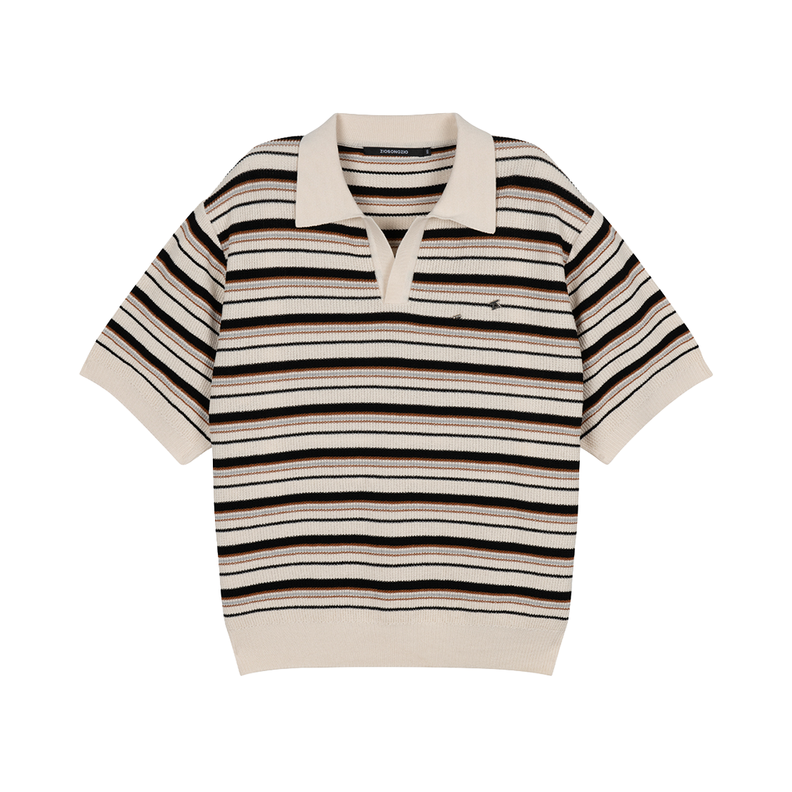 지오송지오 멀티 스트라이프 오픈 카라 니트 크림 ZI3KT301CR(ZIOSONGZIO Multi Stripe Open Collar Knit Cream)