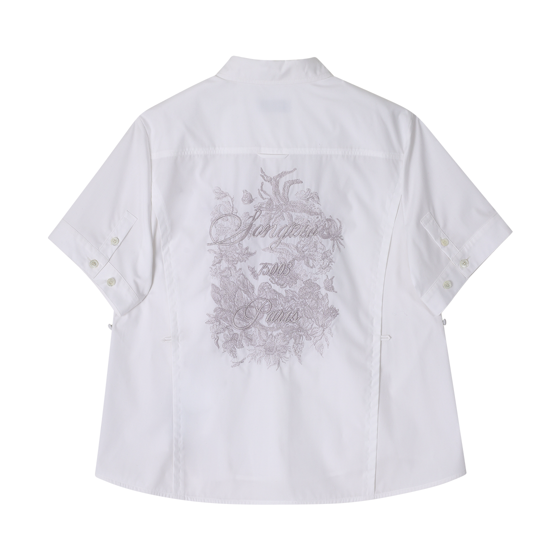(W) 송지오 플로럴 엠브로이드 하프 셔츠 화이트((W) SONGZIO Floral Embroidered Half Shirt White) - 2