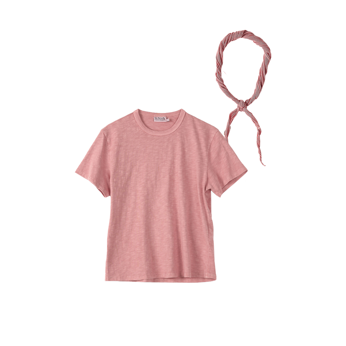 [세트] (W) 선데이세레머니 내추럴 다이드 베이직 슬럽 티 애쉬 핑크 + 네커치프([Set] (W) SUNDAY CEREMONY  Natural Dyed Tee - Ash Pink + Neckerchief)