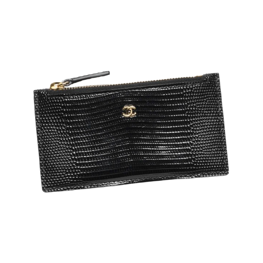 AP5402-B25130-94305 Chanel Zipped Card Holder Lizard Embossed Calfskin &  Gold Black