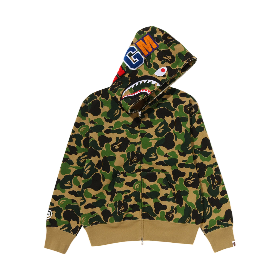 (W) 베이프 ABC 카모 샤크 풀 집 후드 그린((W) BAPE ABC Camo Shark Full Zip Hoodie Green)