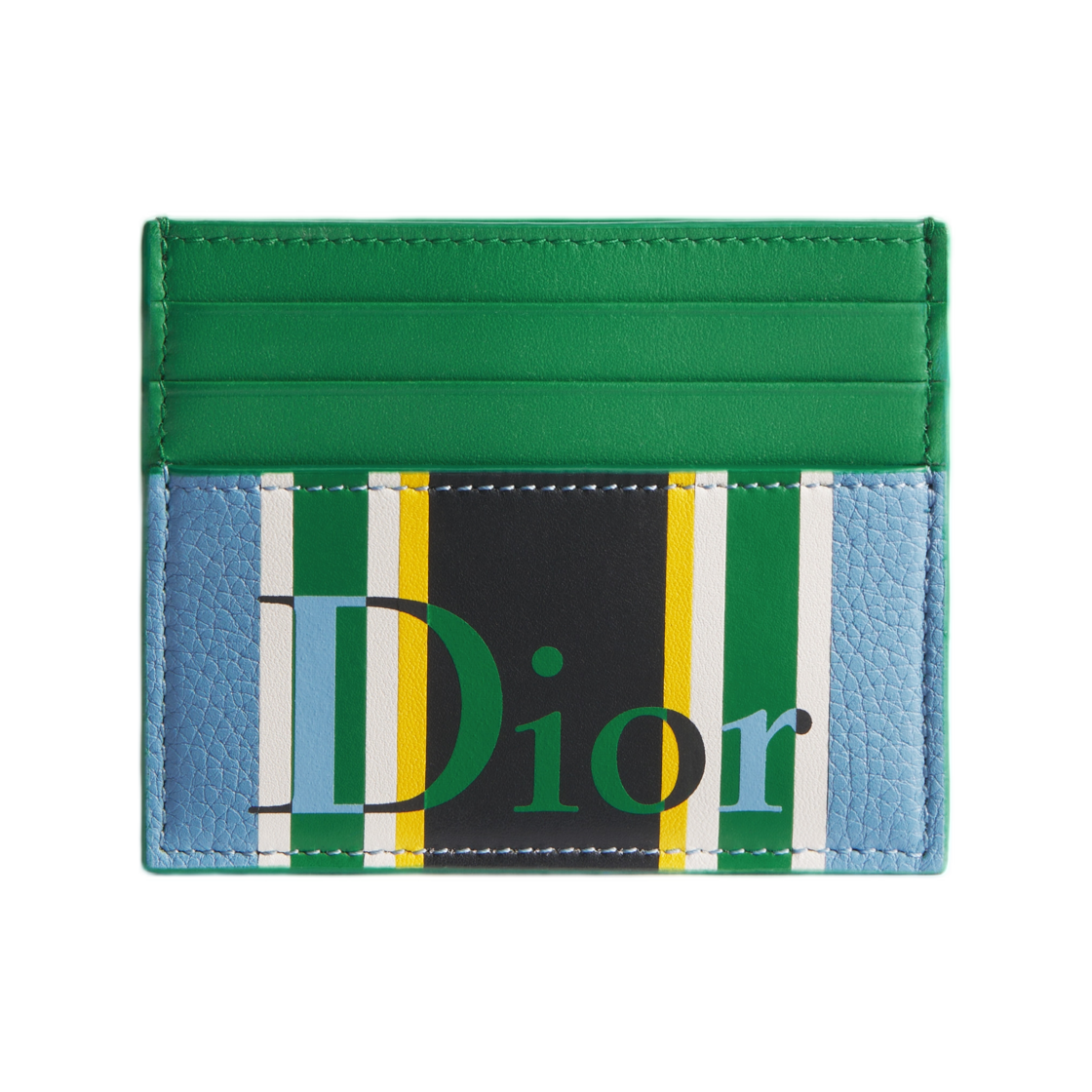 2ESCH206ITS-H626 Dior Dioriviera Card Holder Sun Stripe Calfskin Marquetry Blue Green