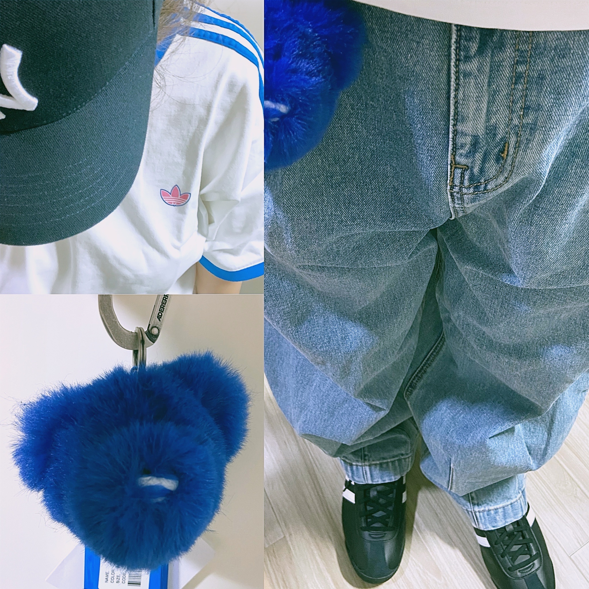 Ader Error Eddy Bear Head Keyring Z-Blue, New Era MLB New York Yankees Basic Unstructured Ball Cap Medium Navy 착용 스타일