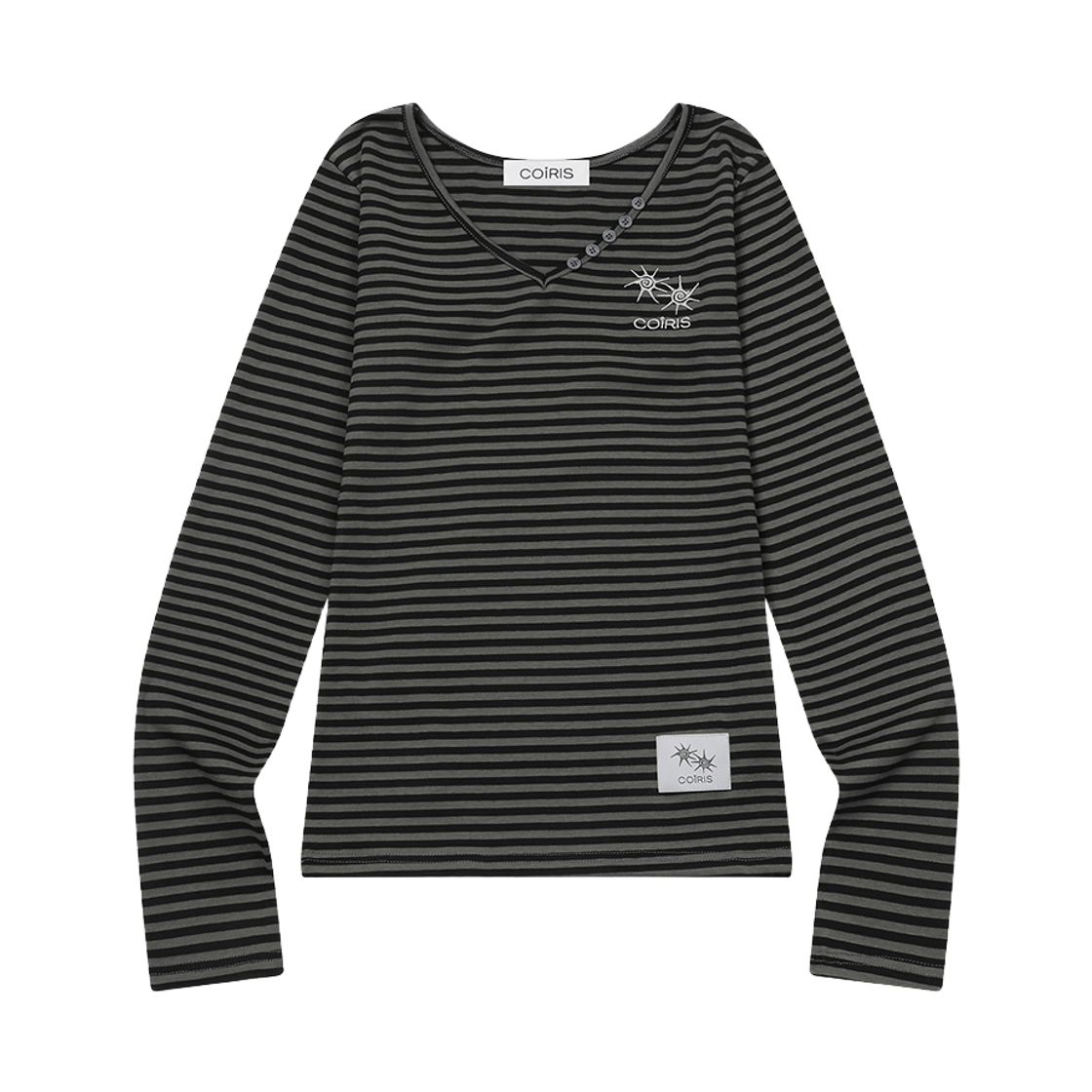 C-P00000GL Coiris Rosa V-Neck Striped Long Sleeve T Black-Charcoal