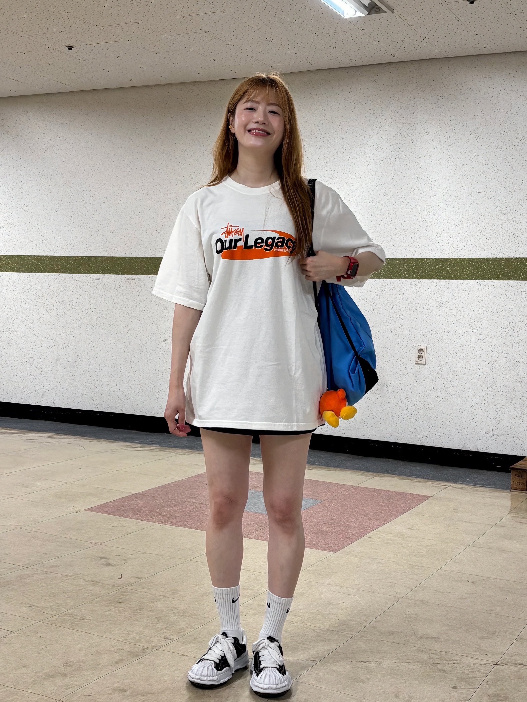 Stussy x Our Legacy Work Shop Swirl Pigment Dyed T-Shirt Natural, Maison Mihara Yasuhiro Blakey OG Sole Canvas Low-top Sneakers Black White 착용 스타일 - 7