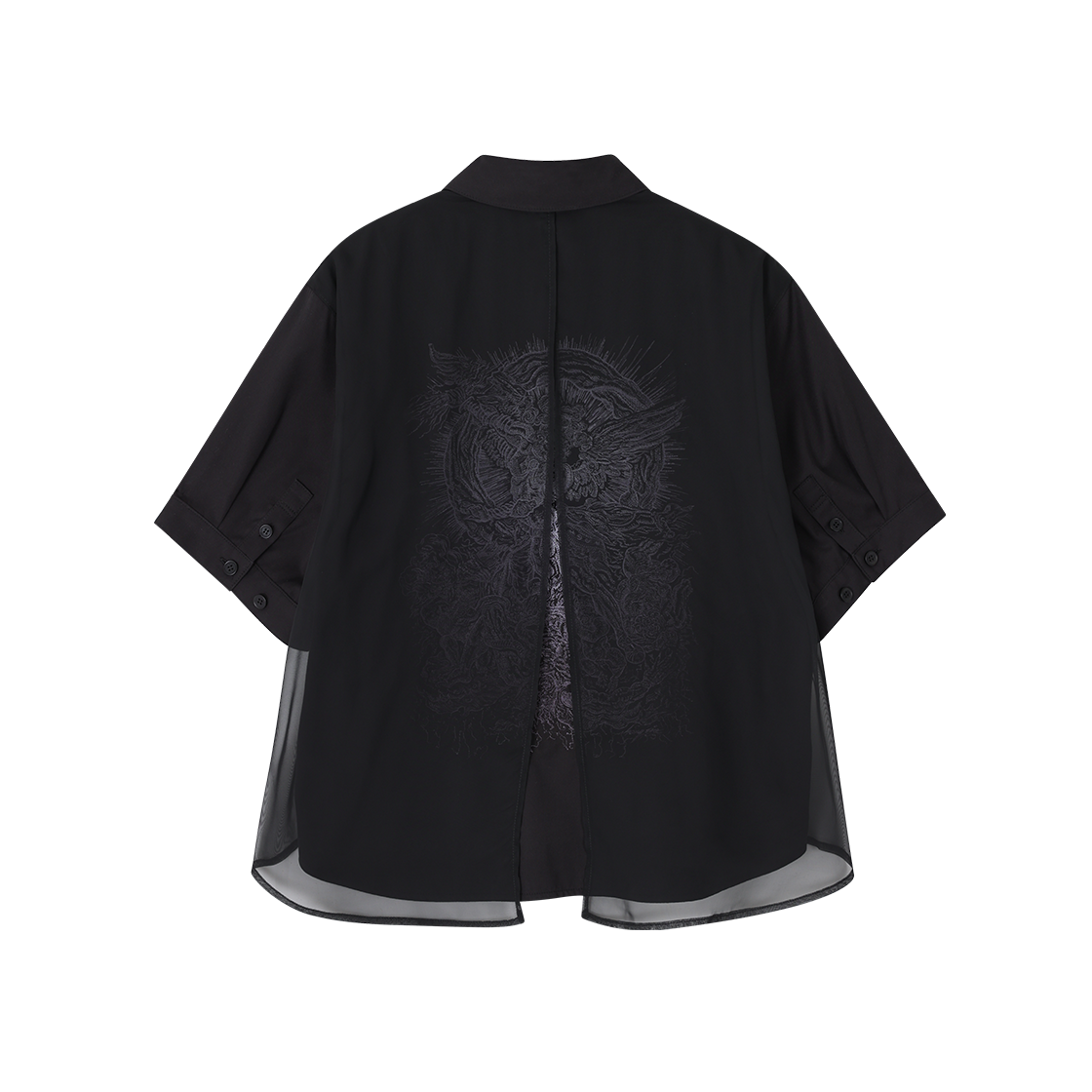 (W) 송지오 컬렉션 아크엔젤 엠브로이드 하프 셔츠 블랙((W) SONGZIO COLLECTION Archangel Embroidered Half Shirt Black) - 2