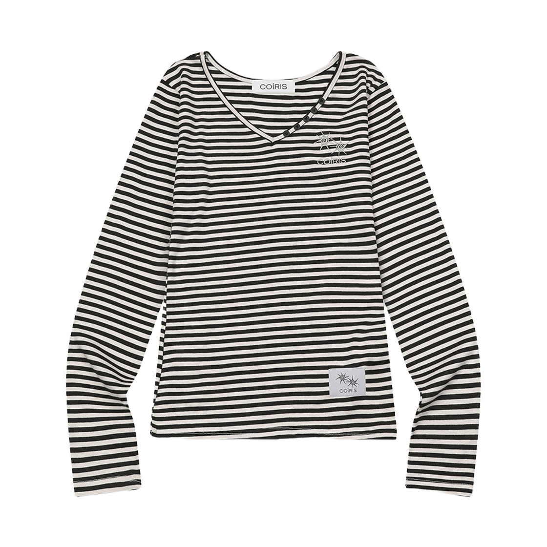 C-P00000GL Coiris Rosa V-Neck Striped Long Sleeve T Black-White
