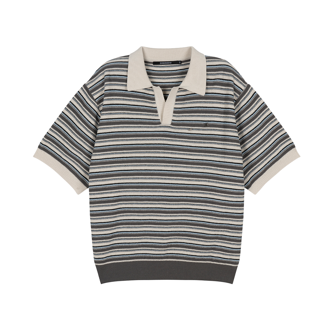 지오송지오 멀티 스트라이프 오픈 카라 니트 그레이 ZI3KT302GY(ZIOSONGZIO Multi Stripe Open Collar Knit Grey) - 1