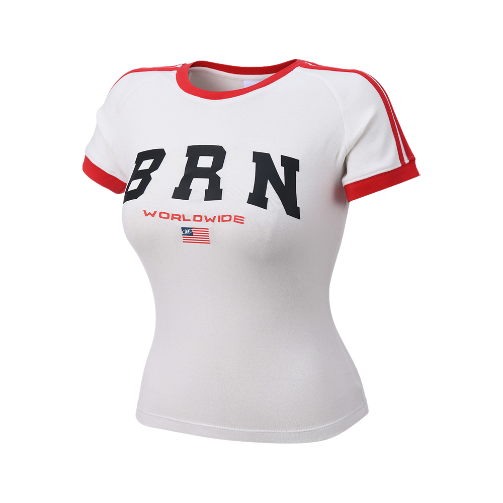 BH2WST229WH BORN TO WIN W Brn Flag T-Shirts White
