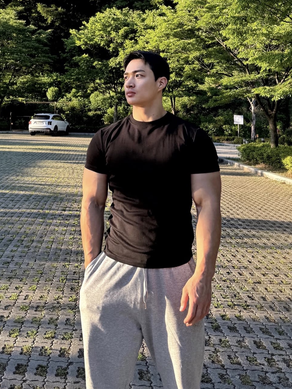 PHOS333 M Panel Silket T-Shirt Black 착용 스타일 - 2