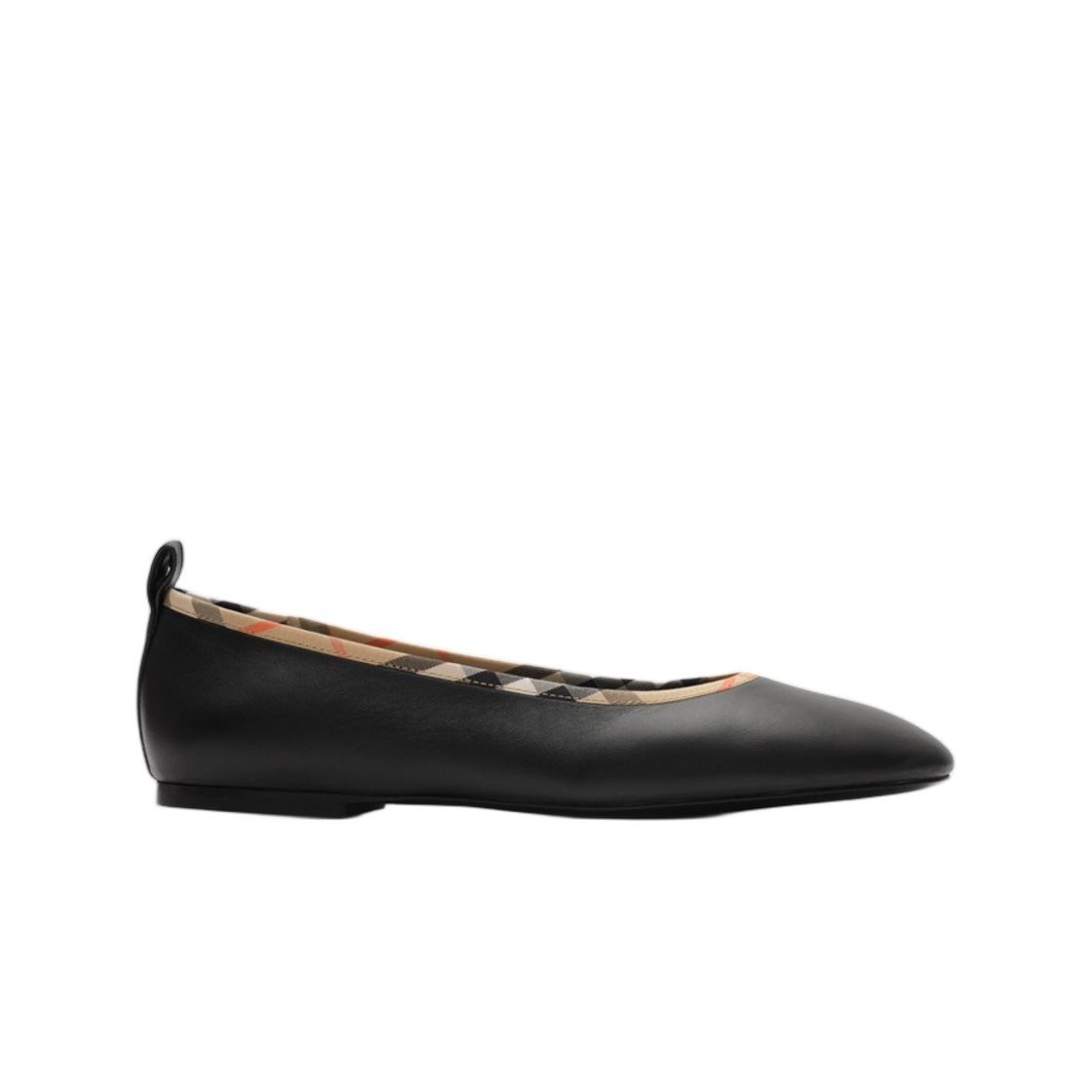 8128809 (W) Burberry Check Trim Leather Robin Ballerinas Black