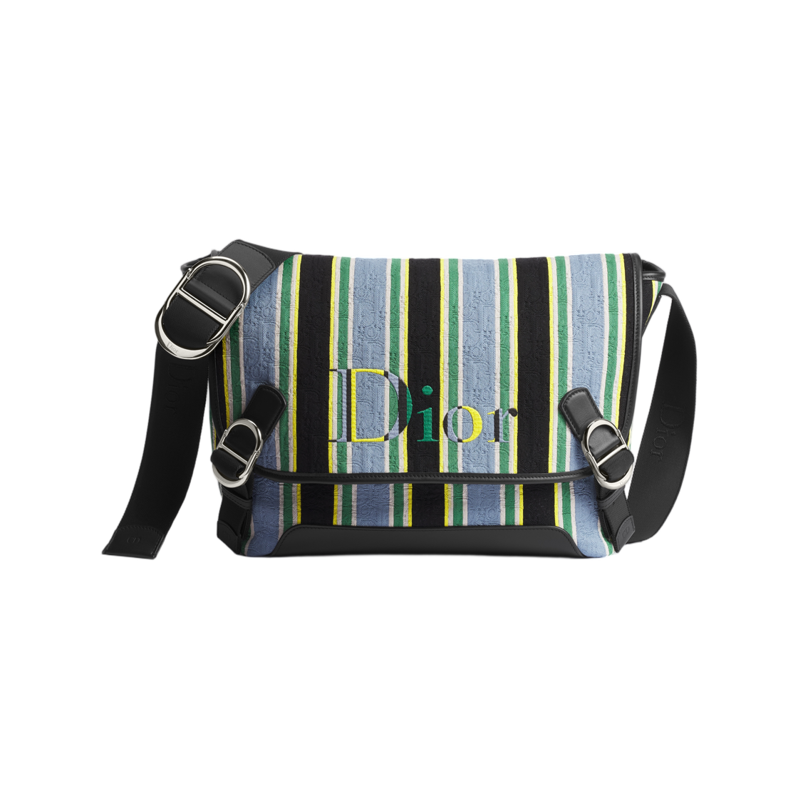 1DBME214TSL-H951 Dior Dioriviera Dior Jet Flap Strap Bag Medium Dior Oblique Sun Stripe Jacquard Blue Green