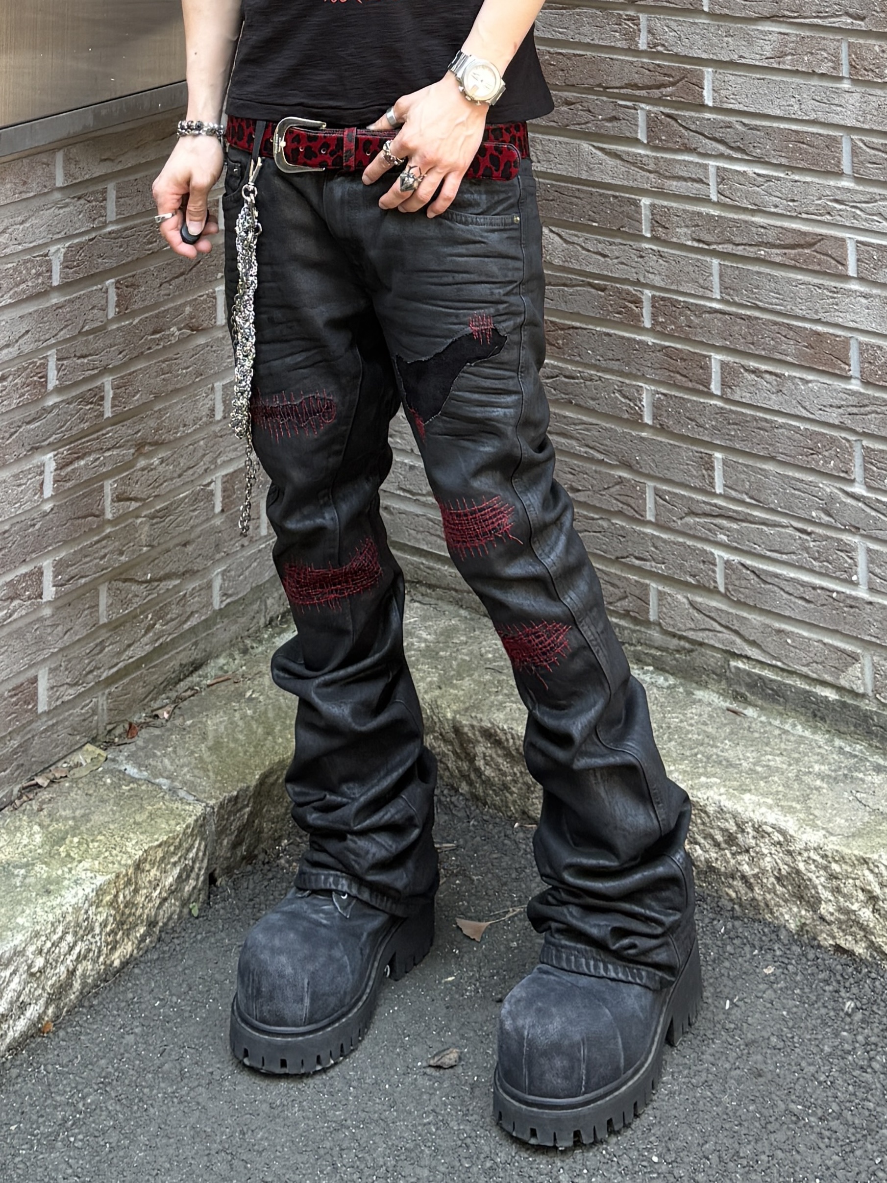Balenciaga Stomper Bootie Black, Undermycar Calf Hair Module Belt Strap Red Leopard 착용 스타일 - 5